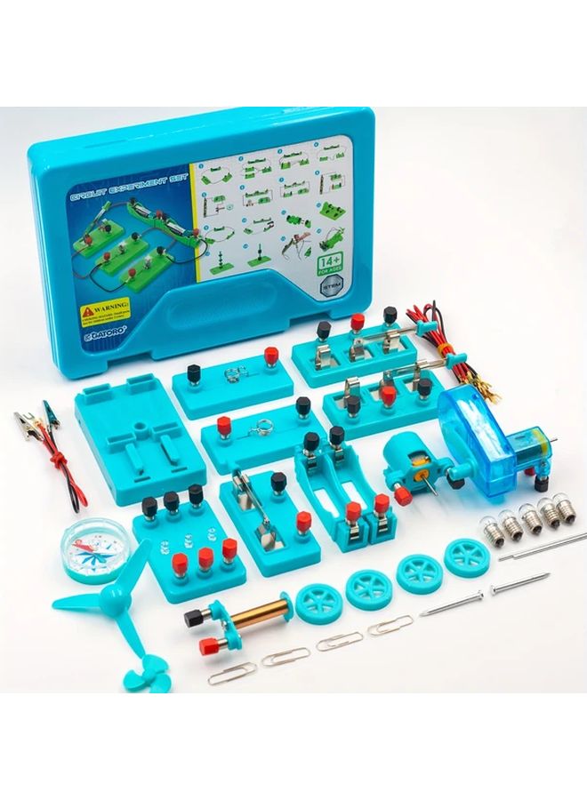 مجموعة تجارب الفيزياء STEM مع لوحة LED، مروحة المحرك، بوصلة، مستلزمات مختبر العلوم التعليمية باللون الأزرق - Image 1